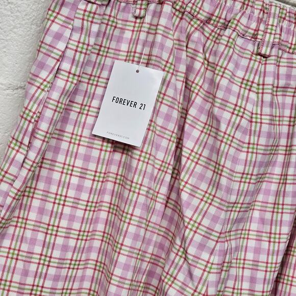 Forever 21+ Womens 1X Pink Plaid Elastic Waist Wide Leg Cargo Academia NWT - Picture 5 of 13